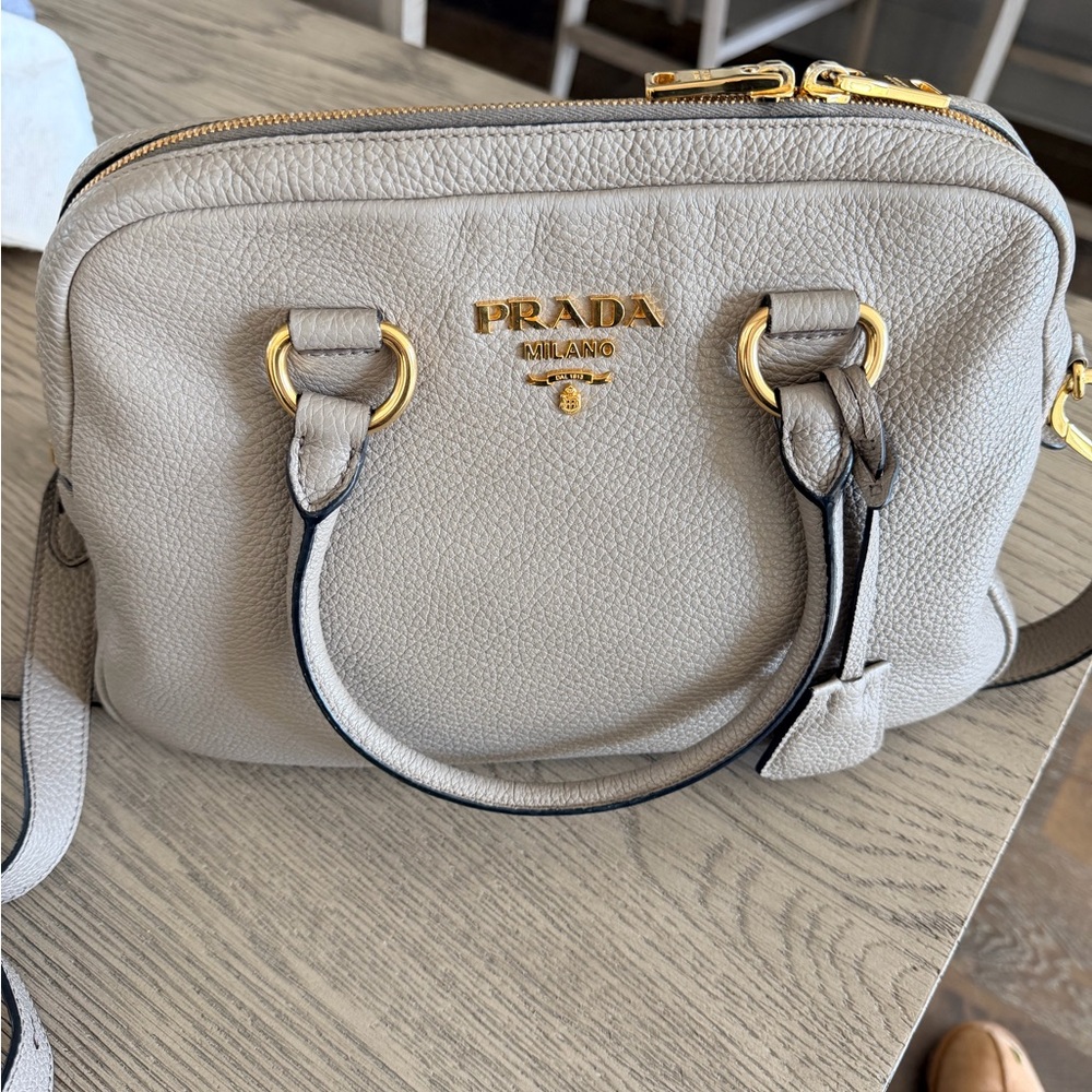 Prada Beige Leather Crossbody Bag with Gold Accents